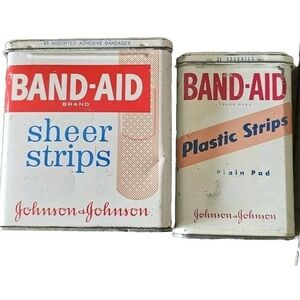 Vintage Johnson & Johnson Band-Aid Plastic Strips Mercurochrome Medical Tin PROP